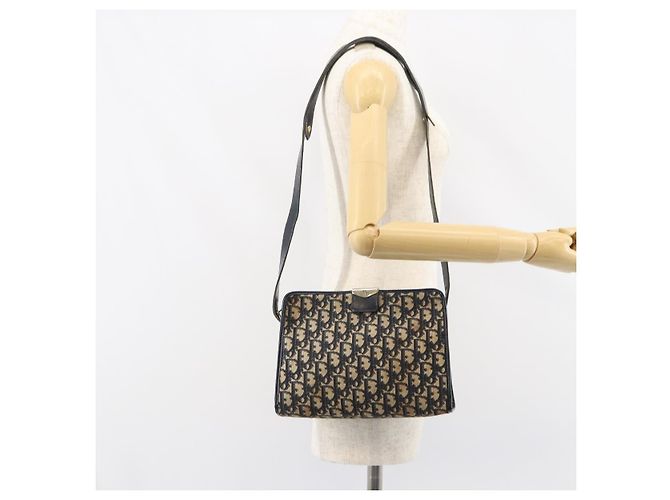 Bolsa de Ombro em Lona Trotter Christian Dior Azul Marinho Dourado Auth 158697 - vista 21