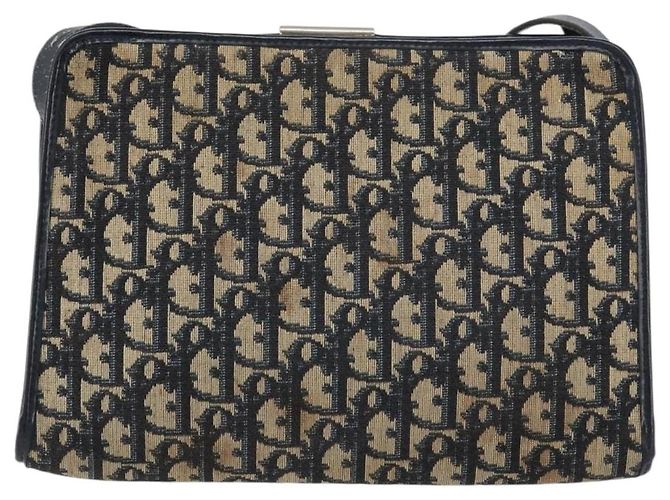 Bolsa de Ombro em Lona Trotter Christian Dior Azul Marinho Dourado Auth 158697 - vista 3