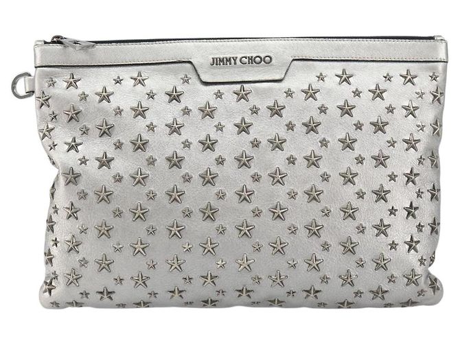 Borsa a mano in pelle con borchie Jimmy Choo Argento Auth 160738 - vista 13