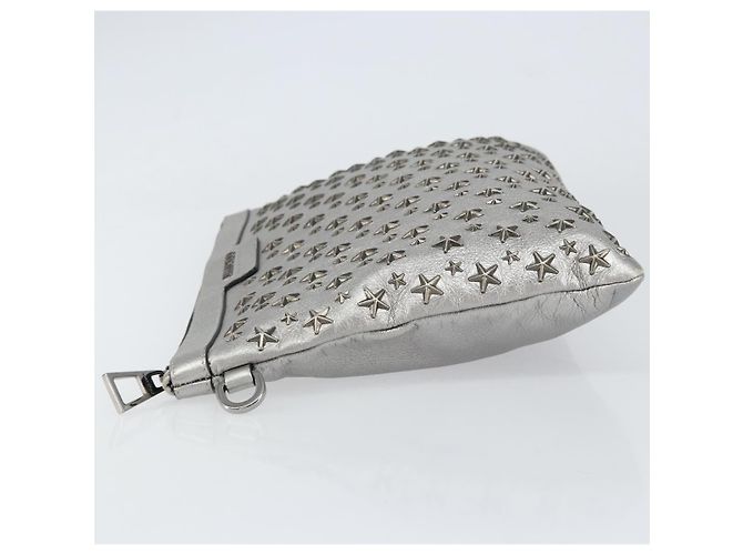 Borsa a mano in pelle con borchie Jimmy Choo Argento Auth 160738 - vista 4