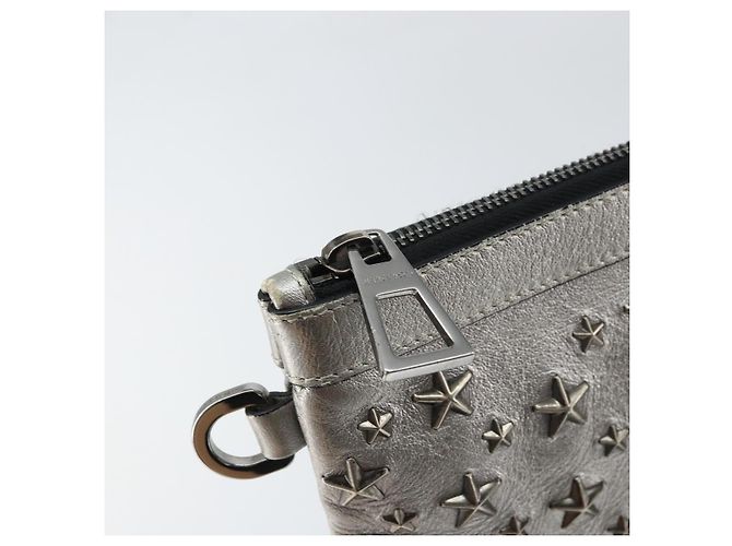 Borsa a mano in pelle con borchie Jimmy Choo Argento Auth 160738 - vista 9