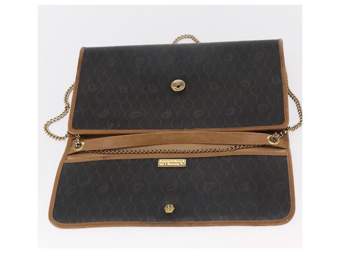 Borsa a spalla in tela a nido d'ape Christian Dior con catena in PVC nero e oro Auth bs32105 - vista 15