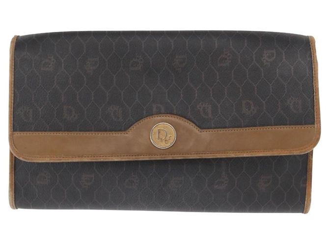 Borsa a spalla in tela a nido d'ape Christian Dior con catena in PVC nero e oro Auth bs32105 - vista 2
