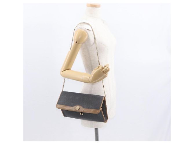 Borsa a spalla in tela a nido d'ape Christian Dior con catena in PVC nero e oro Auth bs32105 - vista 21