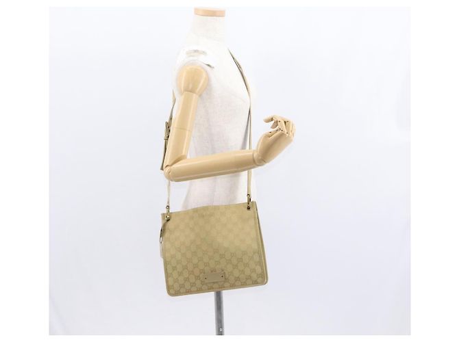 Borsa a Spalla GG Canvas Gucci Beige Oro 91762 Auth 156122 D'oro - vista 24