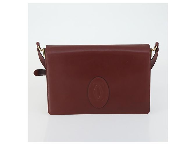CARTIER Borsa a Spalla Must Line Pelle 2 Set Bordeaux Oro Auth mr1722 D'oro Bordò - vista 2