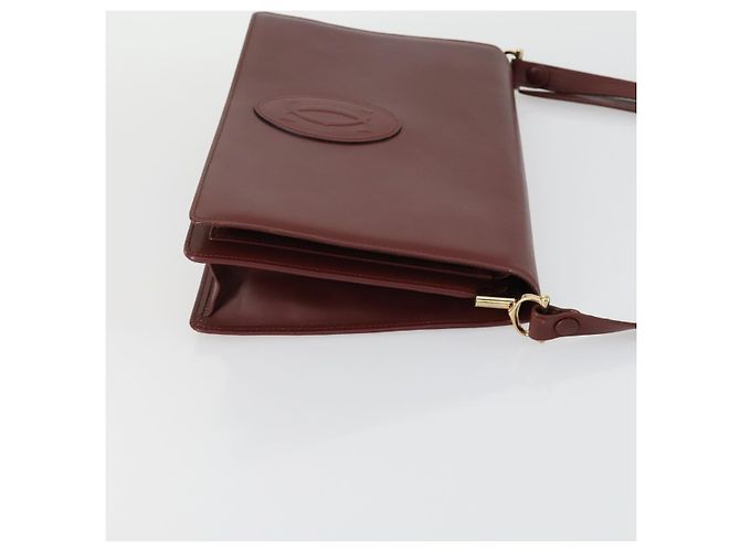 CARTIER Borsa a Spalla Must Line Pelle 2 Set Bordeaux Oro Auth mr1722 D'oro Bordò - vista 4