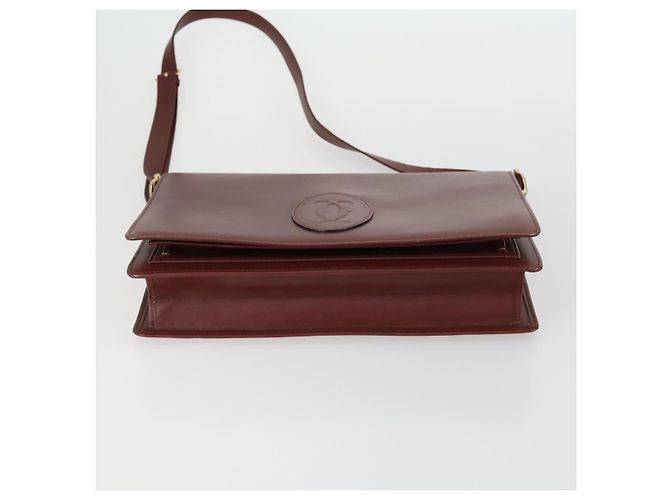 CARTIER Borsa a Spalla Must Line Pelle 2 Set Bordeaux Oro Auth mr1722 D'oro Bordò - vista 7