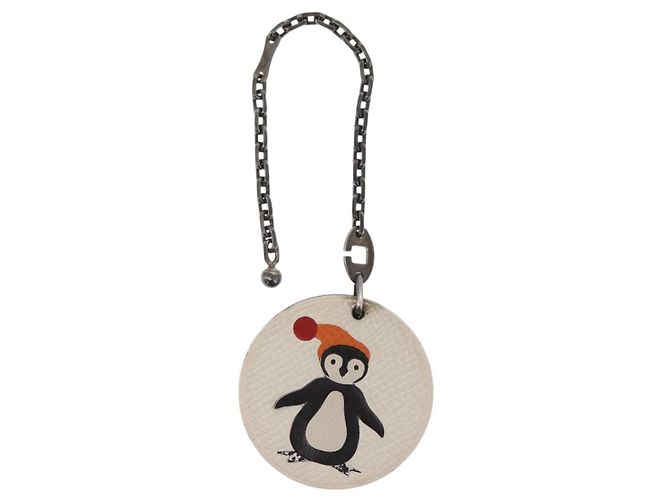 Hermès HERMES Pinguin Taschenanhänger Leder Weiß Braun Auth 157049 - Ansicht 2
