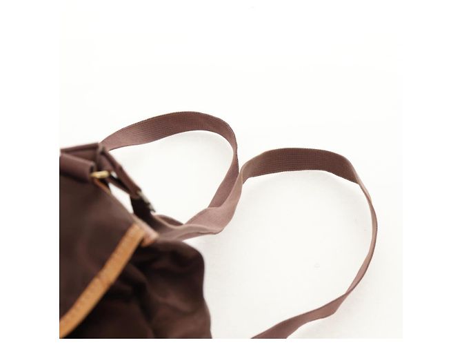 MCM Zaino Vicetos Logogram in nylon marrone e oro Auth 158482 D'oro - vista 11