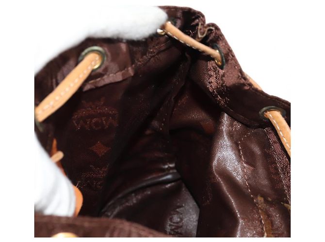 MCM Zaino Vicetos Logogram in nylon marrone e oro Auth 158482 D'oro - vista 25