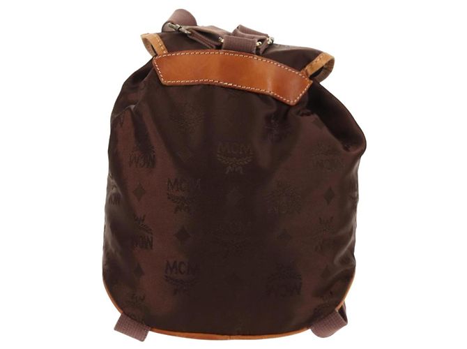 MCM Zaino Vicetos Logogram in nylon marrone e oro Auth 158482 D'oro - vista 3