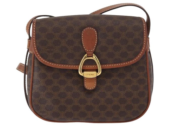 Céline Bolsa de Ombro em Lona Macadam CELINE em Couro PVC Marrom Dourado Auth BA9074 - vista 13