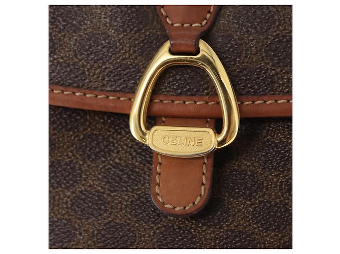 Céline Bolsa de Ombro em Lona Macadam CELINE em Couro PVC Marrom Dourado Auth BA9074 - vista 17