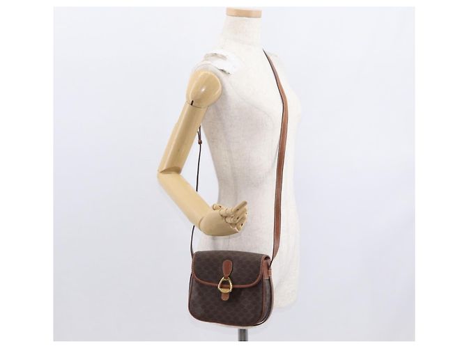 Céline Bolsa de Ombro em Lona Macadam CELINE em Couro PVC Marrom Dourado Auth BA9074 - vista 24