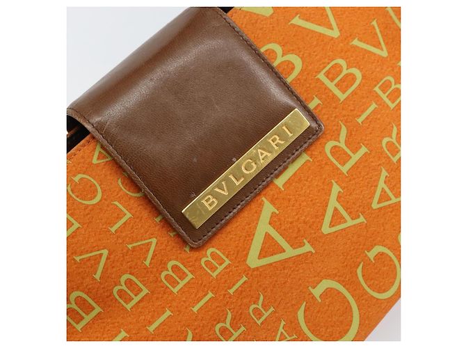 Bulgari Borsa Tote BVLGARI in nylon e pelle arancione dorato Auth bs32037 D'oro - vista 10