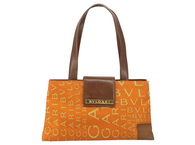 Bulgari Borsa Tote BVLGARI in nylon e pelle arancione dorato Auth bs32037 D'oro - vista 13