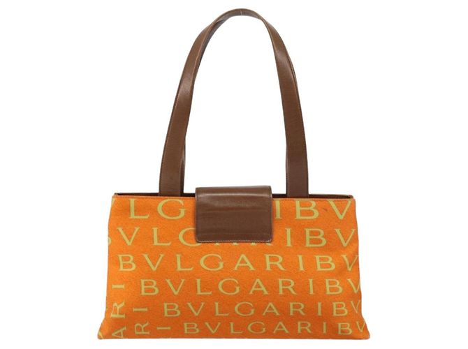 Bulgari Borsa Tote BVLGARI in nylon e pelle arancione dorato Auth bs32037 D'oro - vista 2