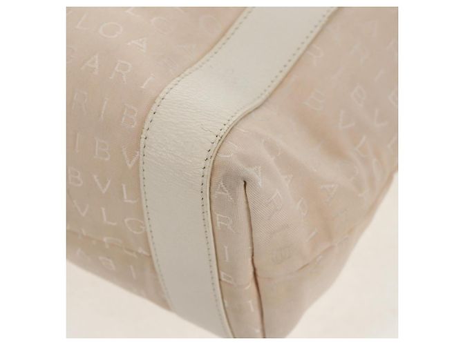 Bulgari Borsa Tote BVLGARI Logo Mania in tela e pelle beige argento Auth 158698 - vista 15