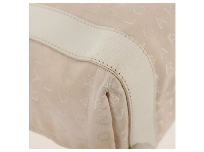 Bulgari Borsa Tote BVLGARI Logo Mania in tela e pelle beige argento Auth 158698 - vista 16