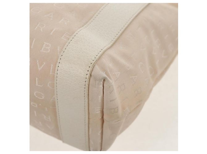 Bulgari Borsa Tote BVLGARI Logo Mania in tela e pelle beige argento Auth 158698 - vista 17