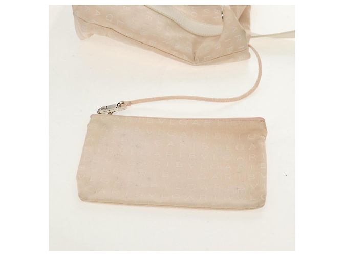 Bulgari Borsa Tote BVLGARI Logo Mania in tela e pelle beige argento Auth 158698 - vista 18