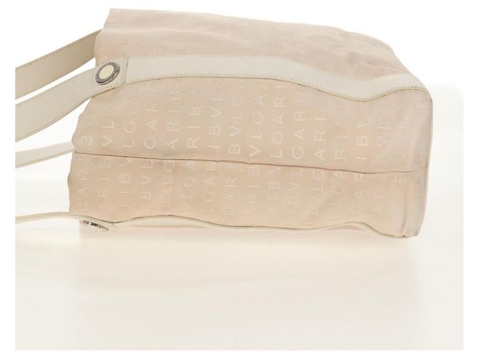 Bulgari Borsa Tote BVLGARI Logo Mania in tela e pelle beige argento Auth 158698 - vista 3