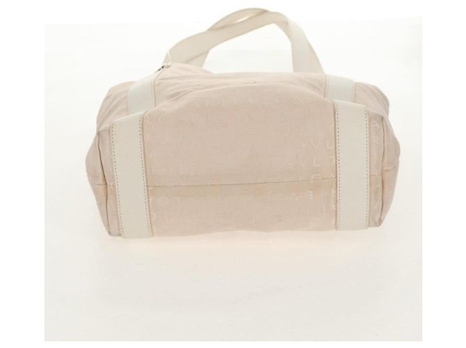 Bulgari Borsa Tote BVLGARI Logo Mania in tela e pelle beige argento Auth 158698 - vista 5