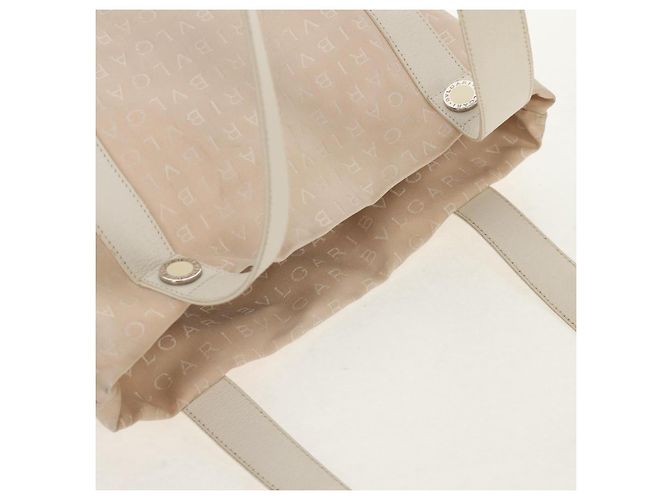 Bulgari Borsa Tote BVLGARI Logo Mania in tela e pelle beige argento Auth 158698 - vista 6