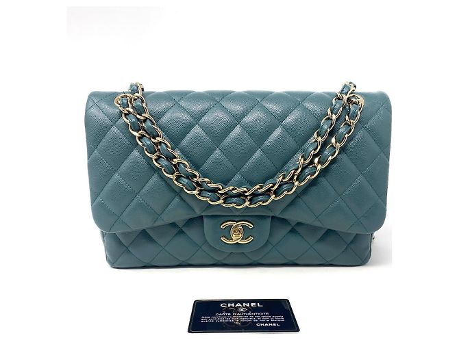 Borsa Chanel Jumbo Timeless/ Classica a doppio flap in pelle caviar trapuntata verde Verde scuro - vista 2