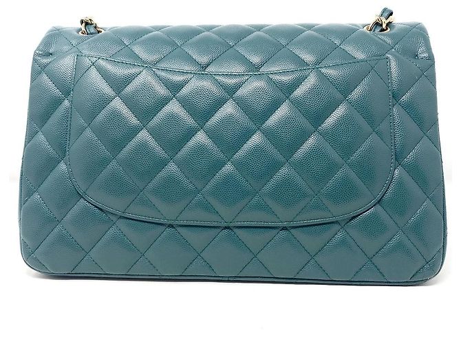 Borsa Chanel Jumbo Timeless/ Classica a doppio flap in pelle caviar trapuntata verde Verde scuro - vista 3