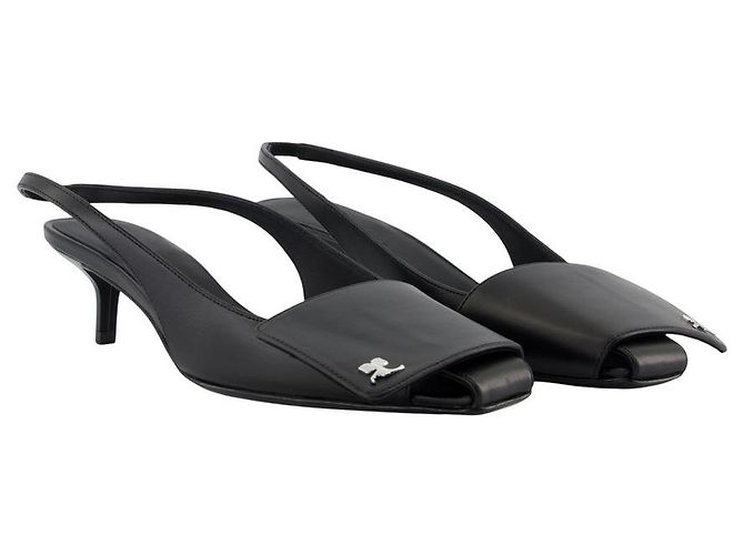 Faltbare Kitten Slingbacks Pumps - Courreges - Leder - Schwarz - Ansicht 2
