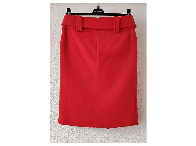 Dolce & Gabbana FALDA MIDI DOLCE&GABBANA EN CREP DE LANA CON ABERTURA CENTRAL. Roja - vista 3