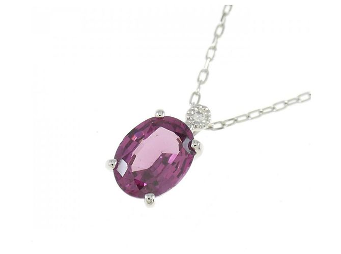 Autre Marque Platin Granat Diamant Halskette Rot - Ansicht 3