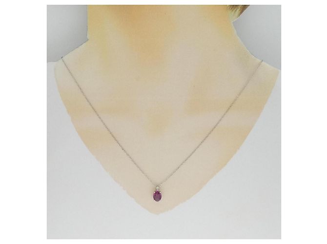 Autre Marque Platin Granat Diamant Halskette Rot - Ansicht 6