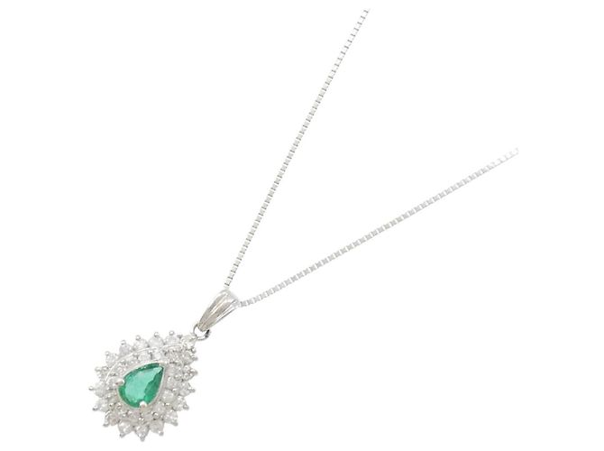 Autre Marque Platin-Edelstein-Diamant-Halskette Grün - Ansicht 2