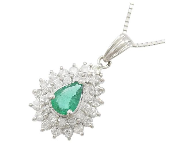 Autre Marque Platin-Edelstein-Diamant-Halskette Grün - Ansicht 3