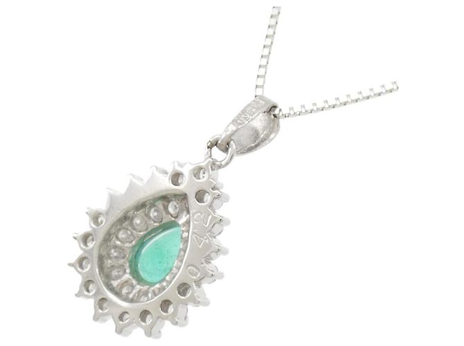 Autre Marque Platin-Edelstein-Diamant-Halskette Grün - Ansicht 4