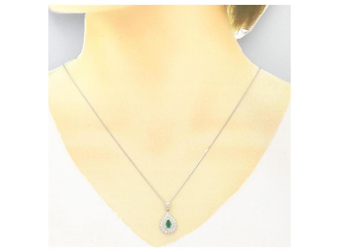 Autre Marque Platin-Edelstein-Diamant-Halskette Grün - Ansicht 6