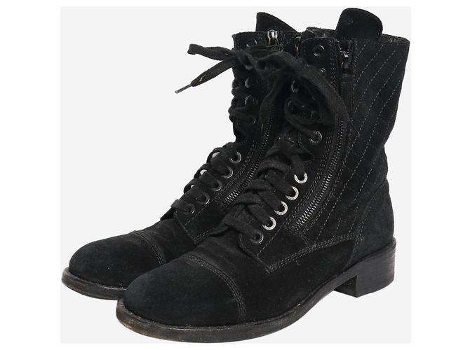 Chanel Botas de combate de ante negro acolchadas - talla EU 38,5 (UK 5,5) - vista 2