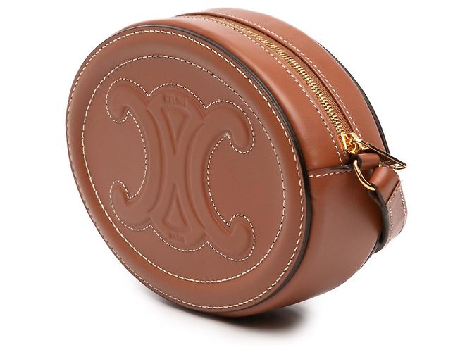 Céline Celine Piccola Borsa a Tracolla Ovale in Pelle di Vitello Marrone Triomphe - vista 2