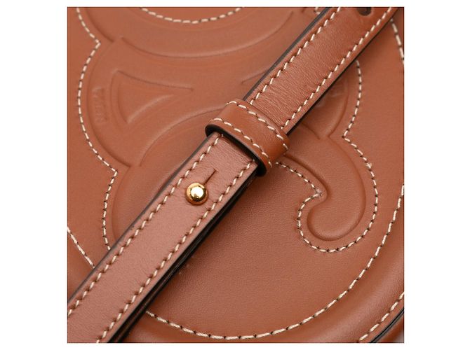 Céline Celine Piccola Borsa a Tracolla Ovale in Pelle di Vitello Marrone Triomphe - vista 6