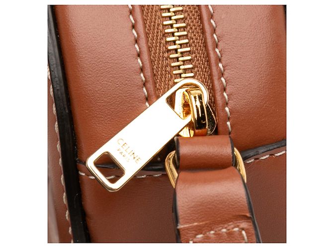 Céline Celine Piccola Borsa a Tracolla Ovale in Pelle di Vitello Marrone Triomphe - vista 8