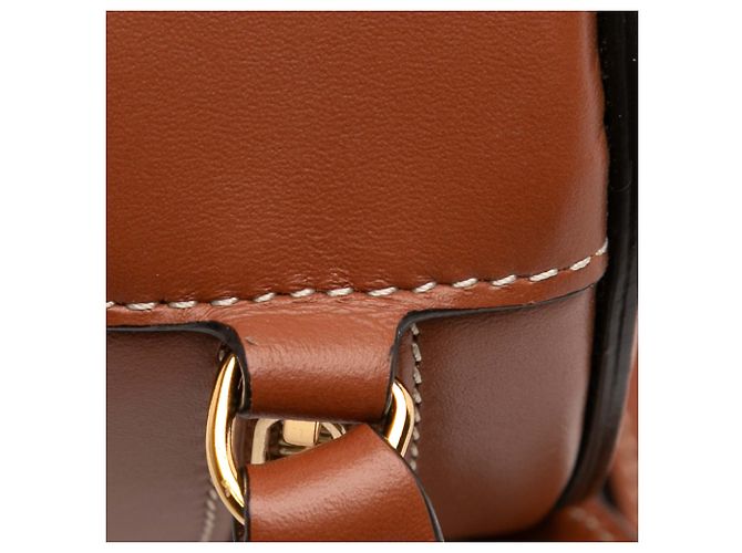 Céline Celine Piccola Borsa a Tracolla Ovale in Pelle di Vitello Marrone Triomphe - vista 9