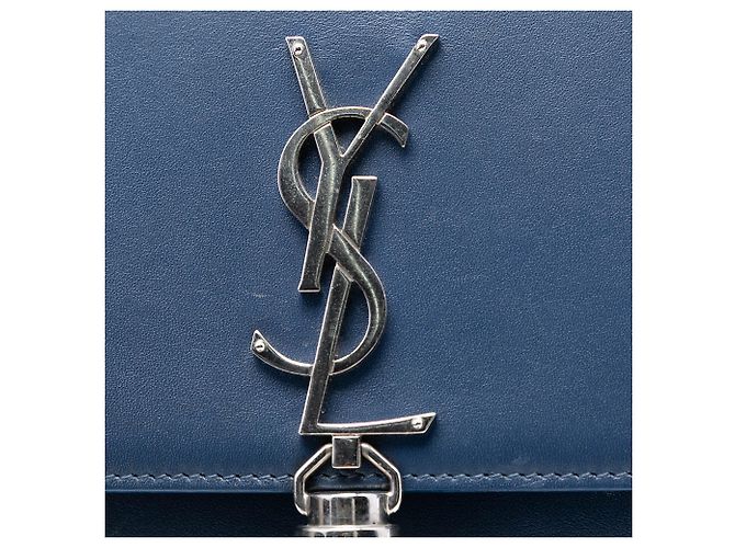 Carteira com corrente Monogram Kate em couro de bezerro liso azul Saint Laurent com tassel - vista 5