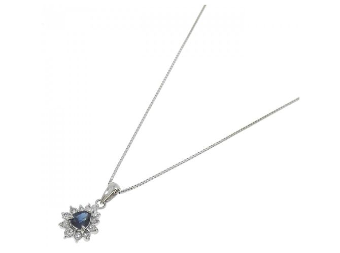 Autre Marque Platin-Saphir-Diamant-Halskette Silber - Ansicht 2
