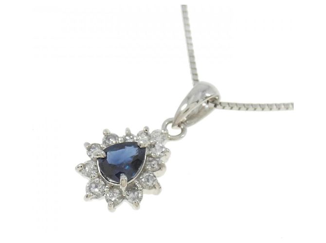 Autre Marque Platin-Saphir-Diamant-Halskette Silber - Ansicht 3