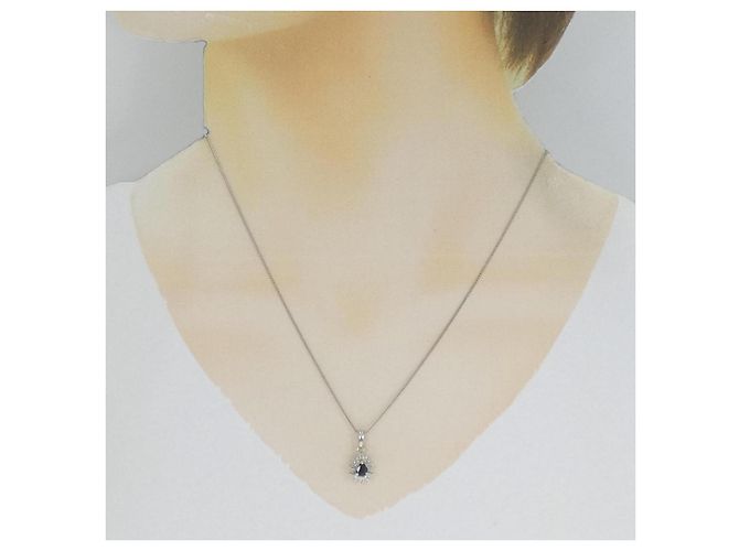 Autre Marque Platin-Saphir-Diamant-Halskette Silber - Ansicht 6