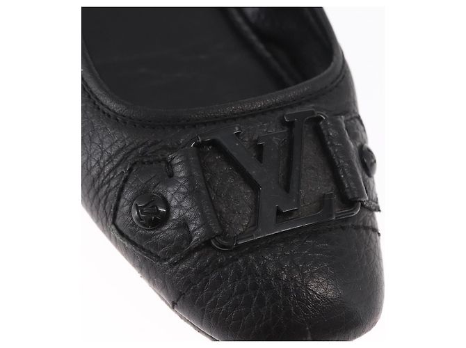 LOUIS VUITTON Zapatos Planos de Cuero Negro LV Auth ti3573 - vista 13