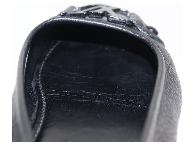 LOUIS VUITTON Zapatos Planos de Cuero Negro LV Auth ti3573 - vista 18